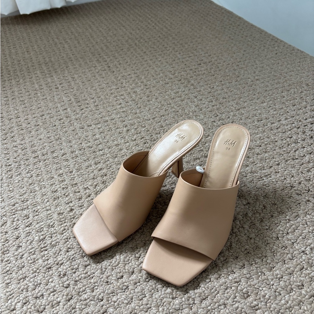 H&M Tan Mules with Square Toe and Low Heel
